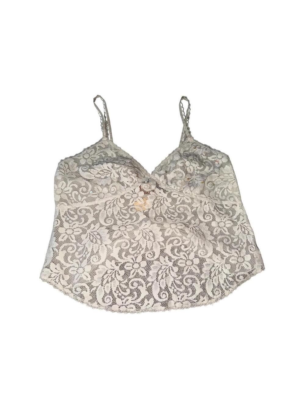 Deadstock Vtg 90s Victoria’s Secret White Lace Sequin Babydoll i Sz M Gold Tag